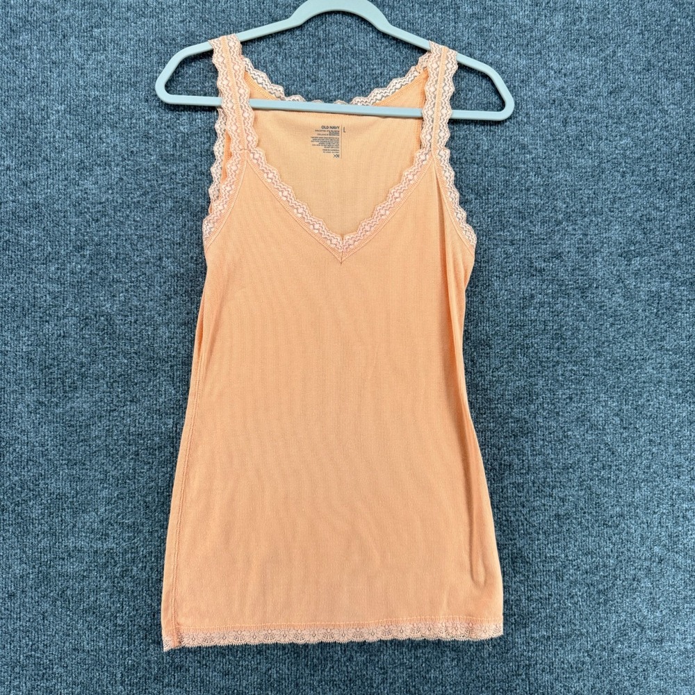 Old Navy Y2K Tank Size L Orange Cami Lace Trim Preppy 90S Neutral Staple Classic